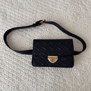 Primark Black Quilted Belt Bag Purse Gold Hardware 7x5"